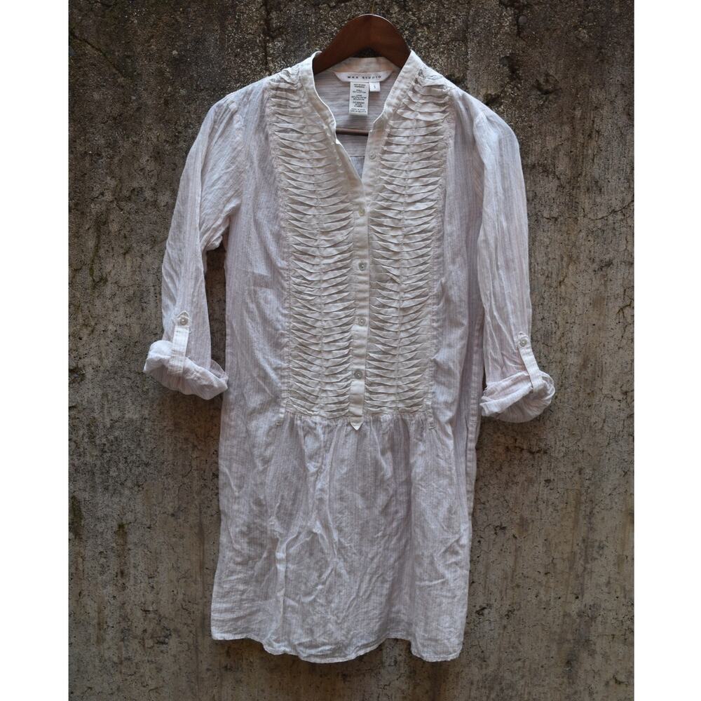 Max Studio White Pintuck Tunic Dress Women’s Small